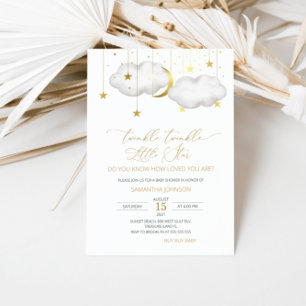 Twinkle Twinkle Little Star Baby Shower, Grått Gul Inbjudningar