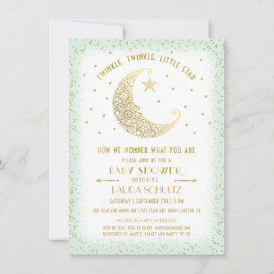 Twinkle Twinkle Little Star Baby Shower Guld/Mintg Inbjudningar