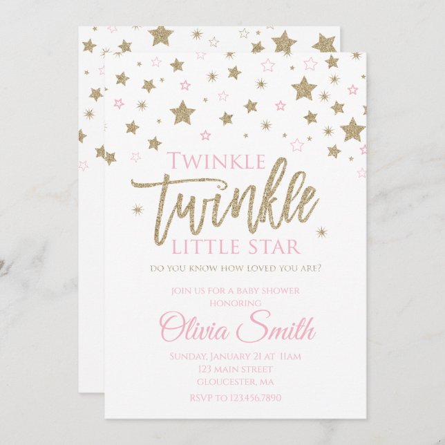 Twinkle Twinkle Little Star Baby Shower Inbjudan (Fram/baksida)