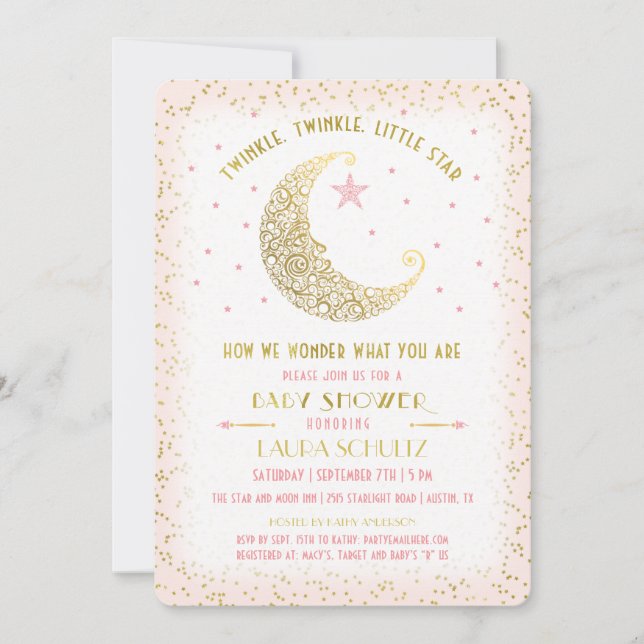 Twinkle Twinkle Little Star Baby Shower Inbjudan (Framsida)