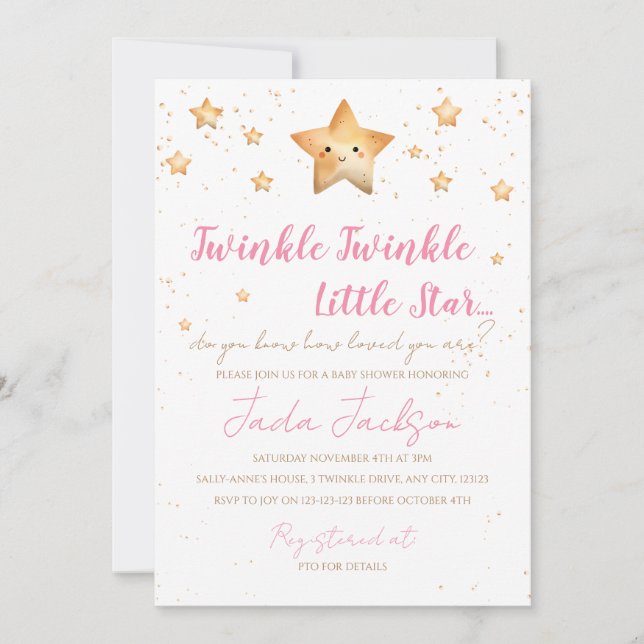 Twinkle Twinkle Little Star Baby Shower Inbjudan (Framsida)