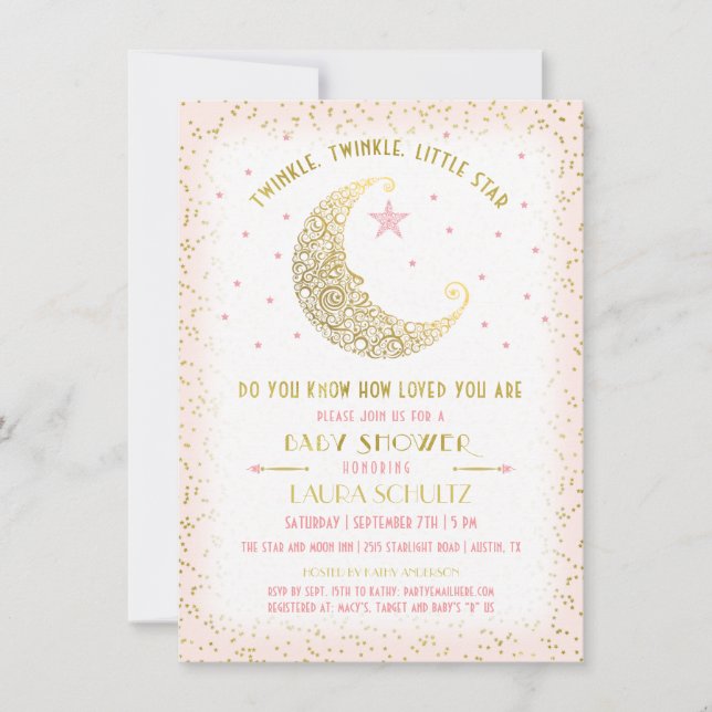 Twinkle Twinkle Little Star Baby Shower Inbjudan (Framsida)