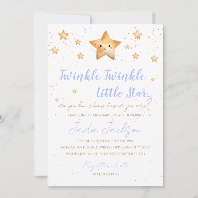Twinkle Twinkle Little Star Baby Shower Inbjudan (Framsida)