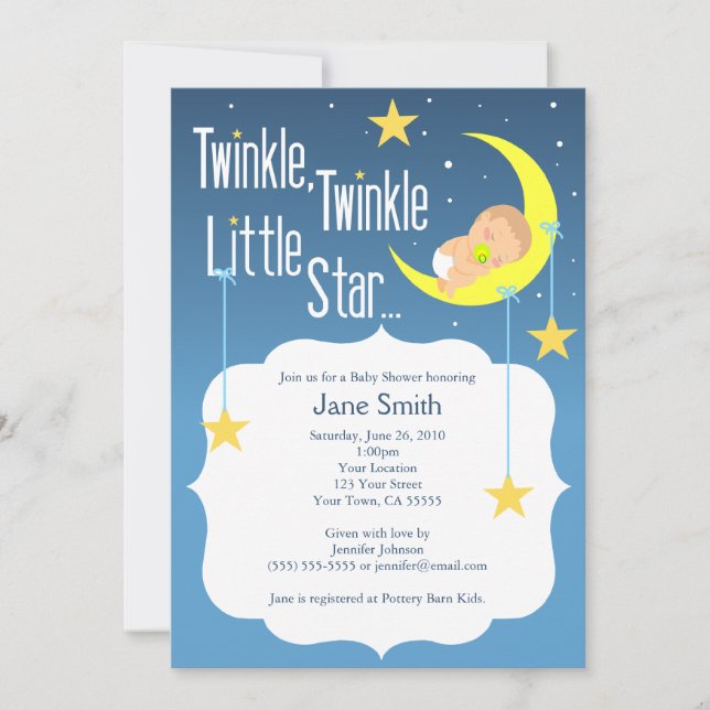 Twinkle Twinkle Little Star Baby Shower Inbjudan (Framsida)