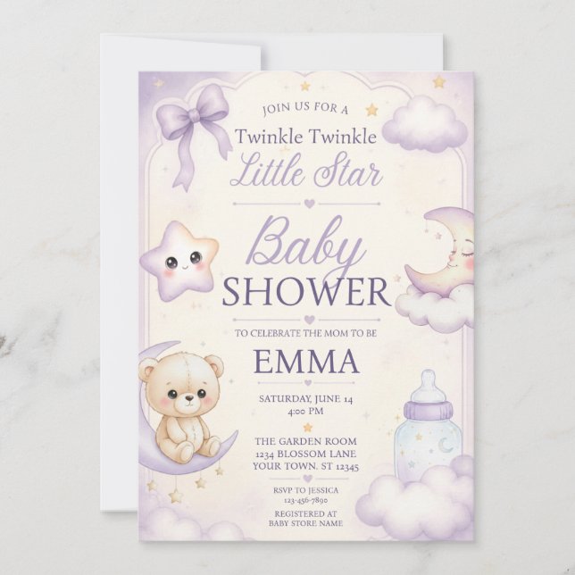 Twinkle Twinkle Little Star Baby Shower Inbjudan (Framsida)