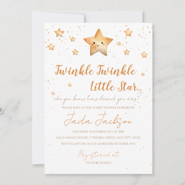 Twinkle Twinkle Little Star Baby Shower Inbjudan (Framsida)