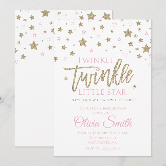 Twinkle Twinkle Little Star Baby Shower-inbjudan Inbjudningar (Fram/baksida)