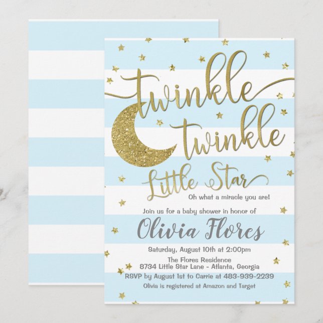 Twinkle Twinkle Little Star Baby Shower-inbjudan Inbjudningar (Fram/baksida)
