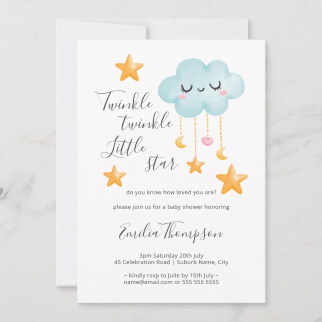 Twinkle Twinkle Little Star Baby Shower Inbjudningar (Framsida)