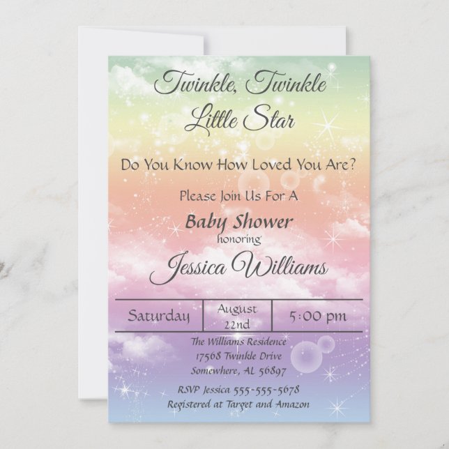 Twinkle Twinkle Little Star Baby Shower Inbjudningar (Framsida)