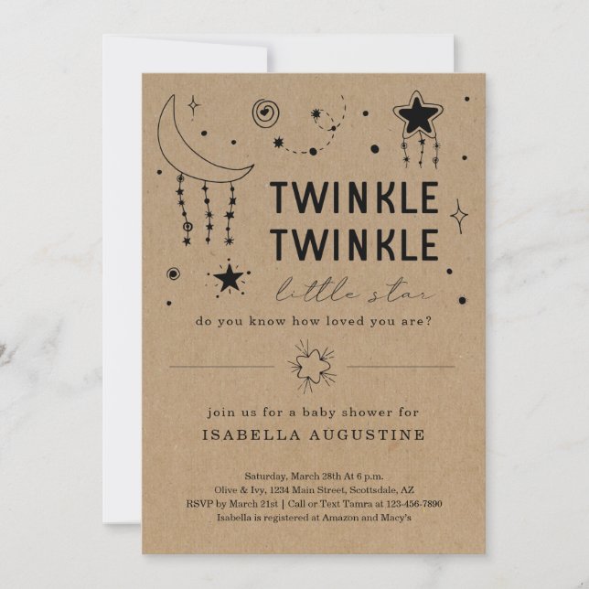 Twinkle Twinkle Little Star Baby Shower Inbjudningar (Framsida)