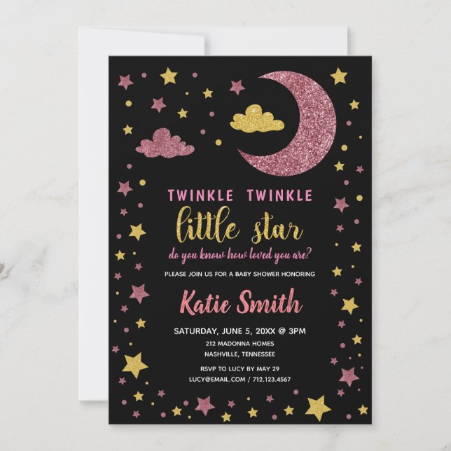 Twinkle Twinkle Little Star Baby Shower Inbjudningar (Framsida)