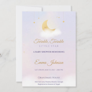 Twinkle Twinkle Little Star Baby Shower, Lavendel Inbjudningar