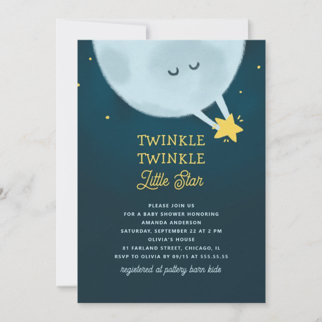 Twinkle Twinkle Little Star Baby Shower | Måne Inbjudningar (Framsida)