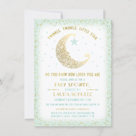Twinkle Twinkle Little Star Baby Shower Mint Guld Inbjudningar