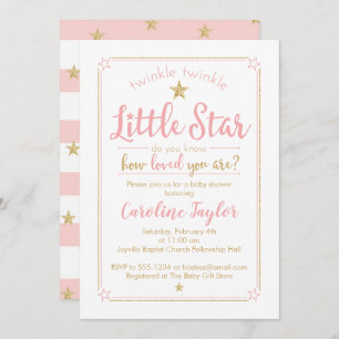 Twinkle Twinkle Little Star Baby Shower Rosa Guld Inbjudningar