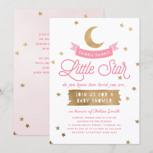 Twinkle Twinkle Little Star Baby Shower Rosa Inbjudningar