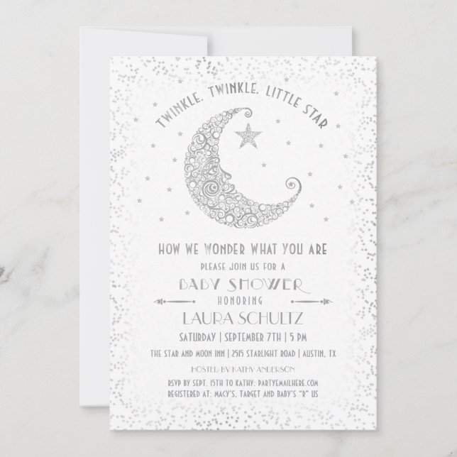 Twinkle Twinkle Little Star Baby Shower Silver Inbjudningar (Framsida)