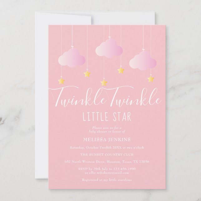 Twinkle Twinkle Little Star Babyflicka Bebisdusch  Inbjudningar (Framsida)