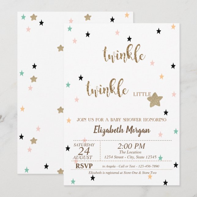 Twinkle Twinkle Little Star  Barnkalas Inbjudningar (Fram/baksida)