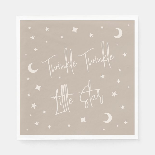 Twinkle Twinkle Little Star Beige Baby Shower Pappersservett (Framsidan)