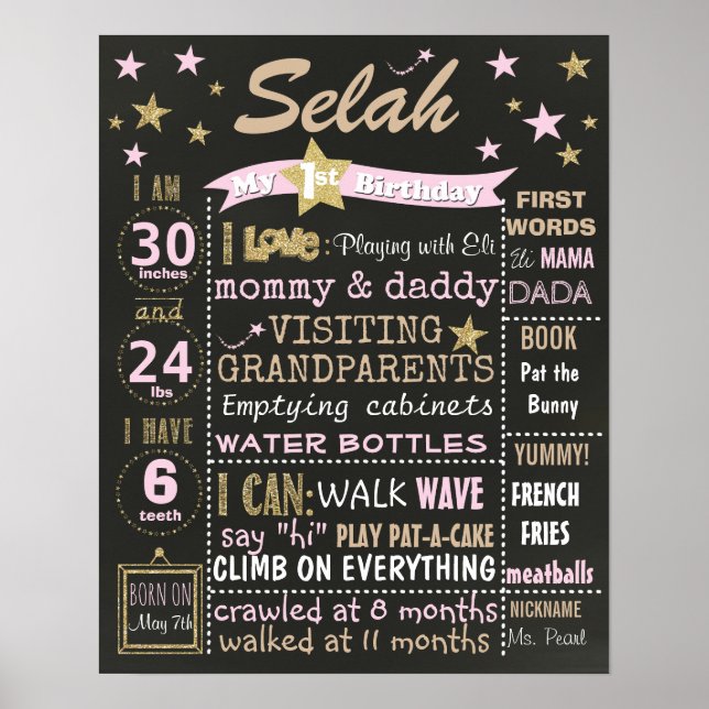 Twinkle Twinkle Little Star Birthday chalkboard Poster (Framsidan)