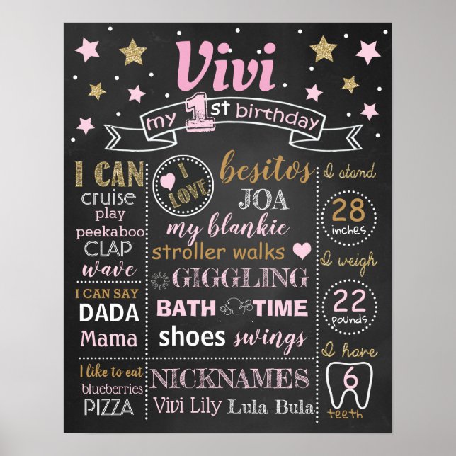 Twinkle Twinkle Little Star Birthday chalkboard Poster (Framsidan)