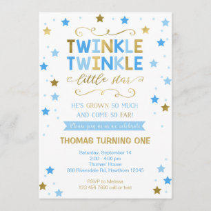 Twinkle Twinkle Little Star Birthday Inbjudan, Boy Inbjudningar
