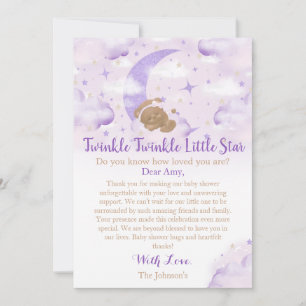 Twinkle Twinkle Little Star Björn Baby Shower Tack Kort