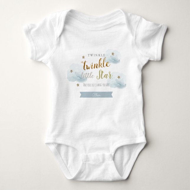 Twinkle Twinkle Little Star Blå 1-årsdag T Shirt (Framsida)