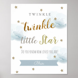 Twinkle Twinkle Little Star Blå Barnkammar Art Poster