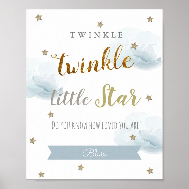 Twinkle Twinkle Little Star Blå Barnkammar Art Poster (Framsidan)