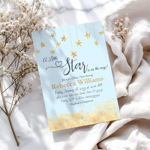 Twinkle Twinkle Little Star Blå Moln Baby Shower Inbjudningar