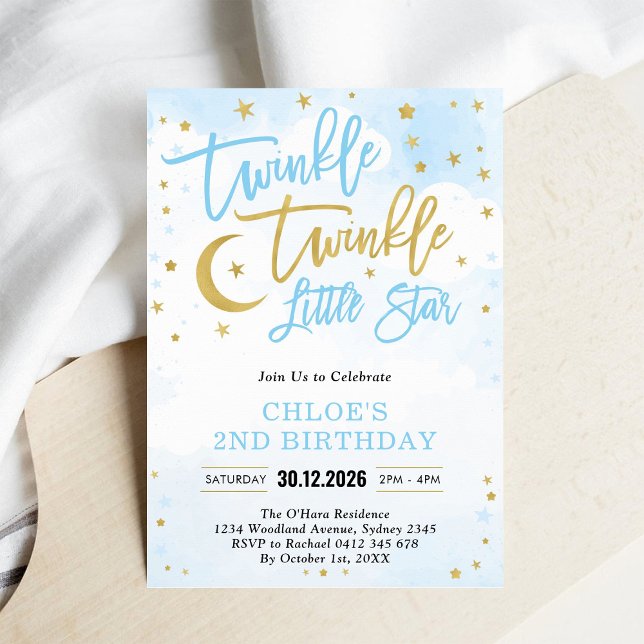 Twinkle Twinkle Little Star Blå Pojke Födelsedag Inbjudningar (Skapare uppladdad)