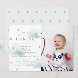 Twinkle Twinkle Little Star Blue Photo Birthday Inbjudningar
