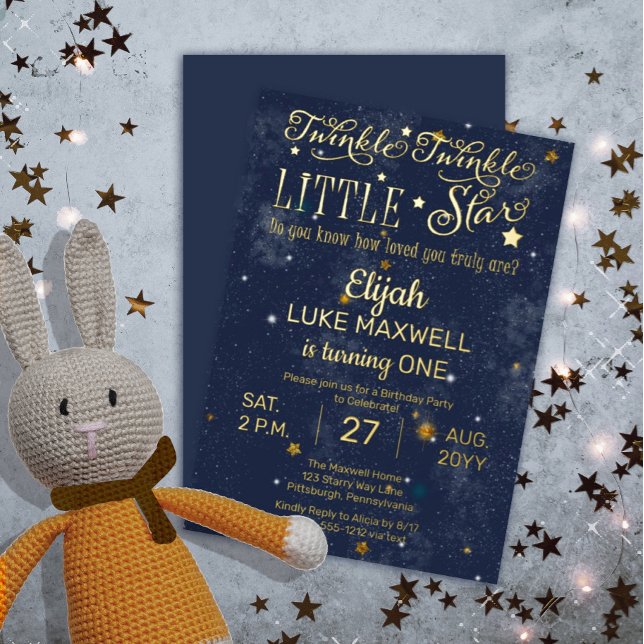 Twinkle Twinkle Little Star Boy 1st Birthday Party Inbjudningar (Skapare uppladdad)
