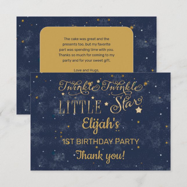 Twinkle Twinkle Little Star Boy 1st Birthday Party Tack Kort (Fram/baksida)