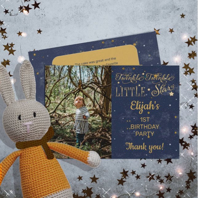 Twinkle Twinkle Little Star Boy 1st Birthday Party Tack Kort (Skapare uppladdad)