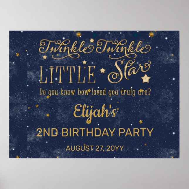 Twinkle Twinkle Little Star Boy 2 Birthday Party Poster (Framsidan)