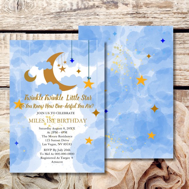 Twinkle Twinkle Little Star Boy First Birthday Inbjudningar (Skapare uppladdad)