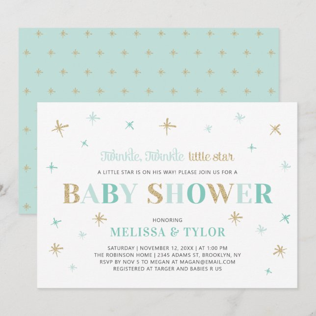 Twinkle Twinkle Little Star Boy Shower Inbjudningar (Fram/baksida)