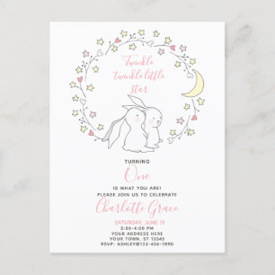 Twinkle Twinkle Little Star Bunny 1:a födelsedag Inbjudan Vykort