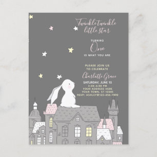 Twinkle Twinkle Little Star Bunny 1:a födelsedag Inbjudan Vykort