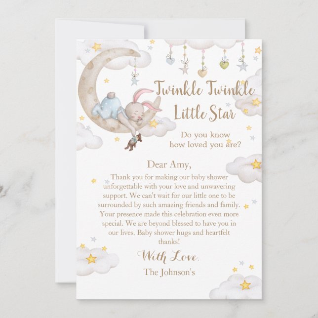 Twinkle Twinkle Little Star Bunny Baby Shower Tack Kort (Framsida)