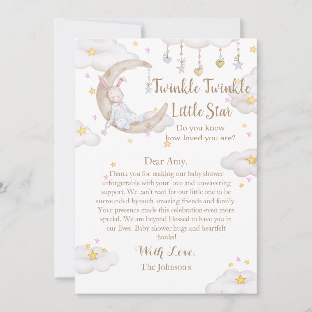 Twinkle Twinkle Little Star Bunny Baby Shower Tack Kort (Framsida)