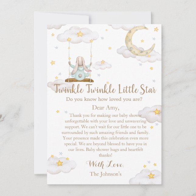 Twinkle Twinkle Little Star Bunny Baby Shower Tack Kort (Framsida)