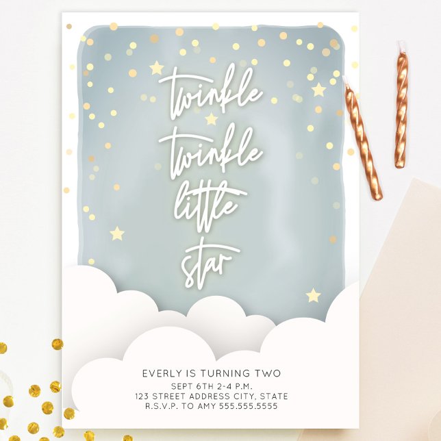 Twinkle Twinkle Little Star Clouds Birthday Inbjudningar (Skapare uppladdad)