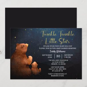 Twinkle Twinkle Little Star Cute Bear Baby Shower Inbjudningar