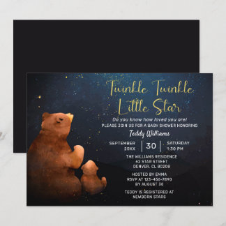 Twinkle Twinkle Little Star Cute Bear Baby Shower Inbjudningar