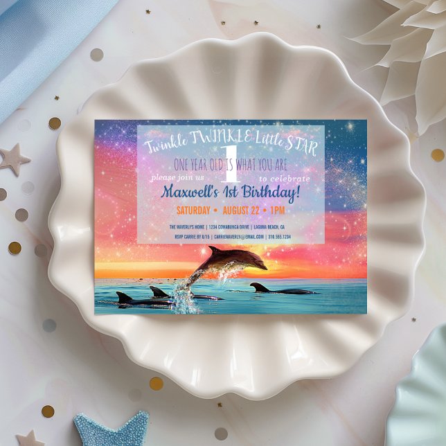 Twinkle Twinkle Little Star Dolphin Birthday Inbjudningar (Skapare uppladdad)